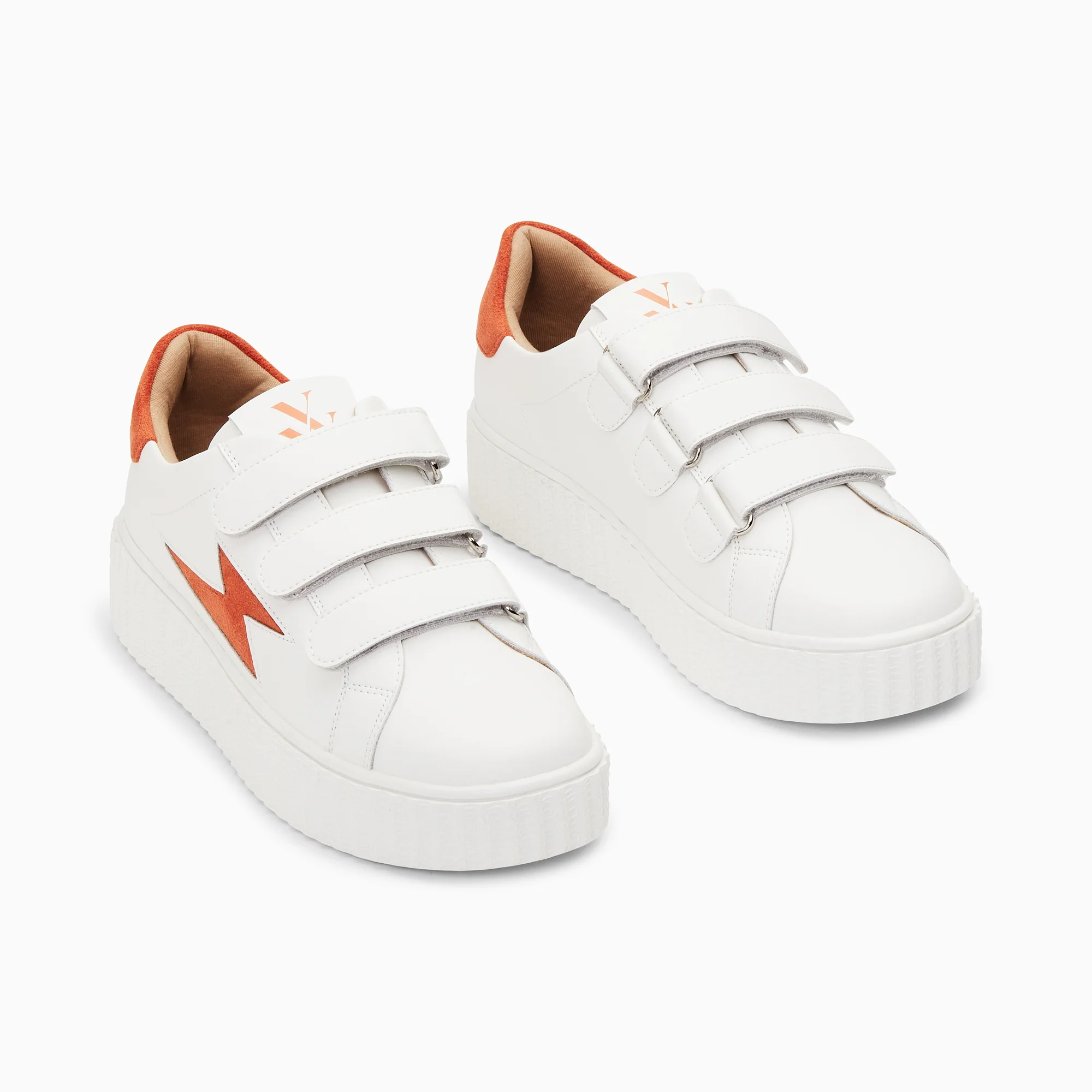 Sneakers-Baskets éclair Vicky blanc et orange à scratchs