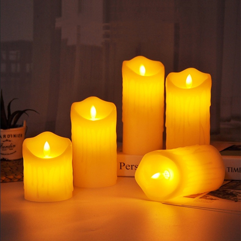 (3er Set) LED Kerze Home Deko Stimmungsleuchte in Schmelz Optik (Batteriebetrieben) - Warmweiss