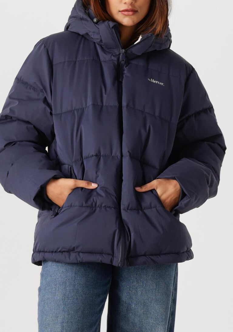 donkerblauwe mercer amsterdam gewatteerde jas the mercer puffer jacket