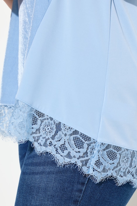 Top, A-Linie, Samt, Satin, Spitzensaum