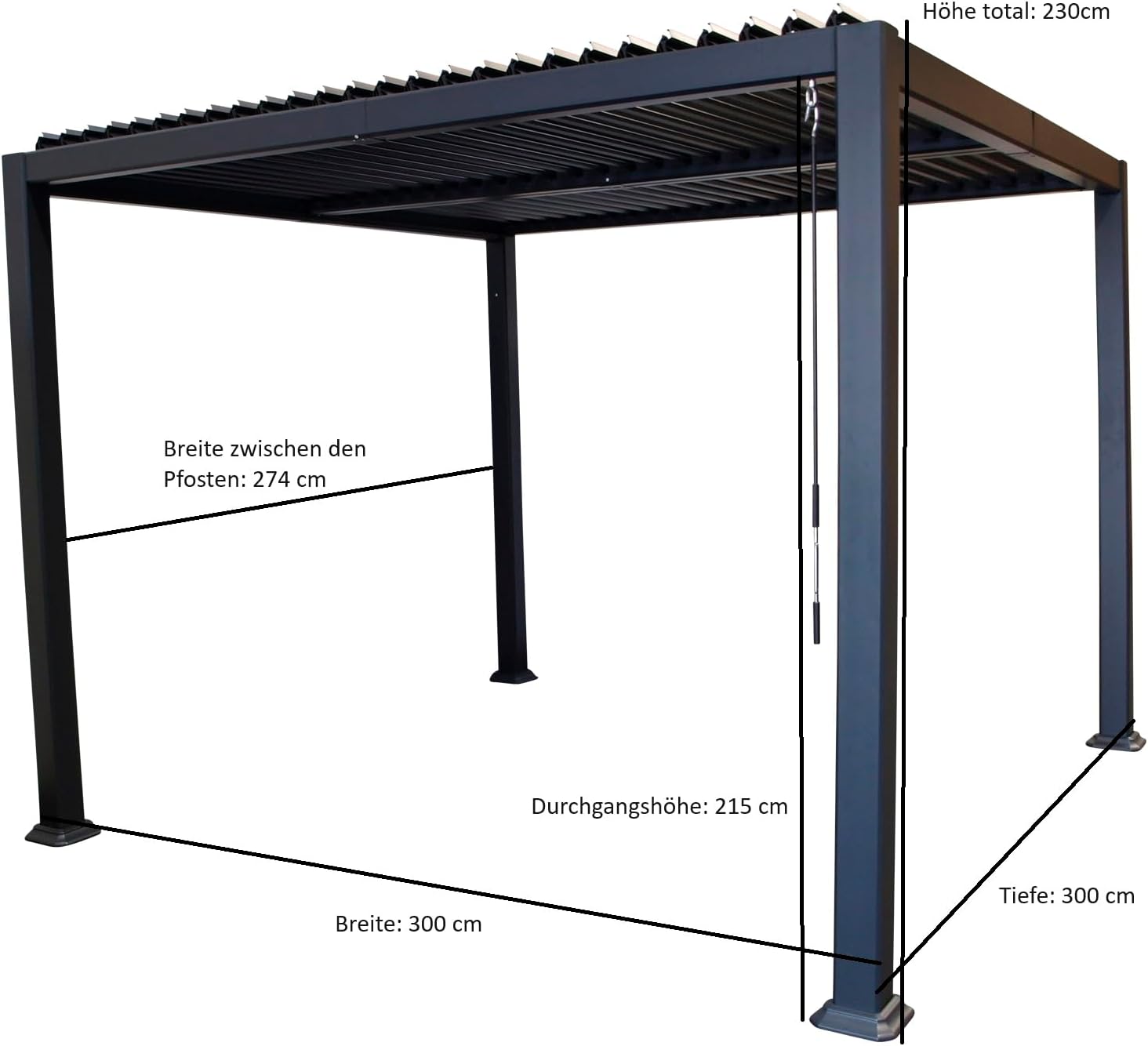 DEGAMO Gartenpavillon Lamellenpavillon Baracoa 300x300cm, Gestell Aluminium, Lamellendach aus Aluminium, dunkelgrau