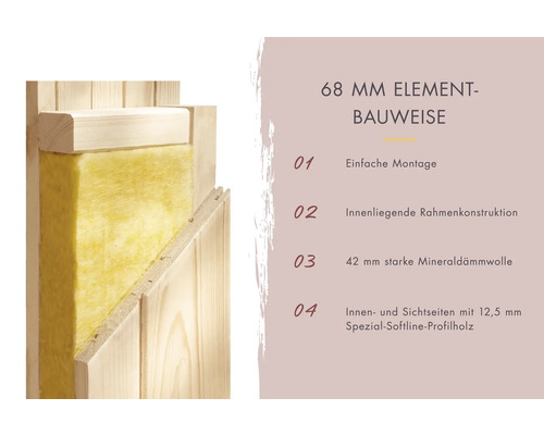 Elementsauna Karibu Iravos 1 zonder oven en gebronsde volledig glazen deur
