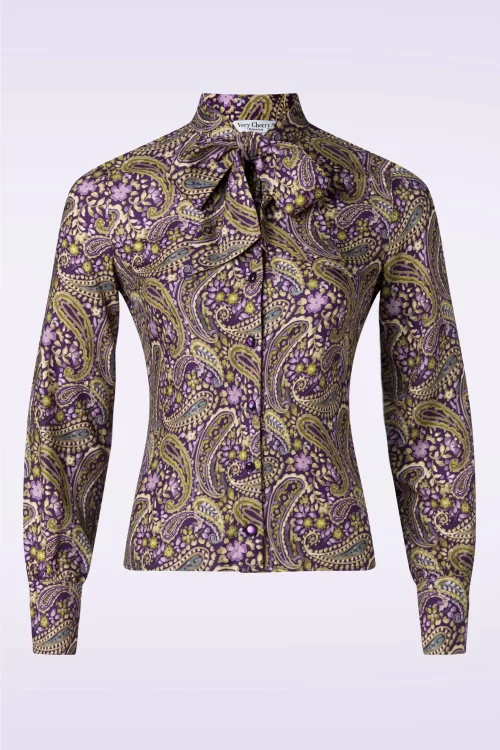 Very Cherry Ruffle paisley blouse in paars