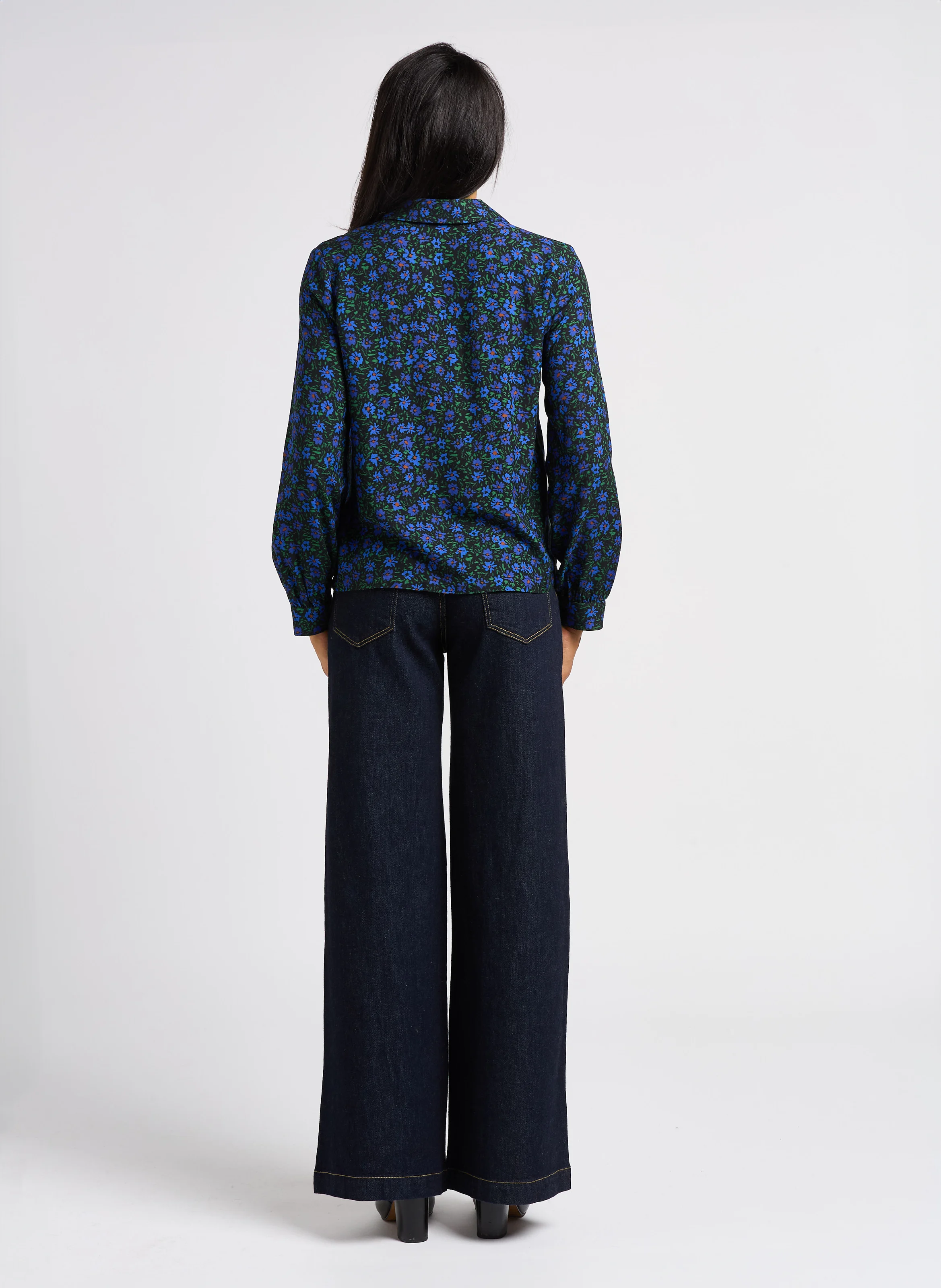 Jean flare taille haute en coton stretch | Bleu