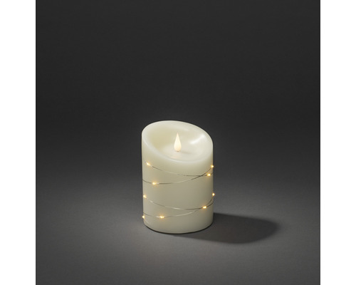 LED-kaars van echte was, crème, Konstsmide, Ø 10 cm, H 14 cm, amberkleurige lichtkleur, werkt op batterijen