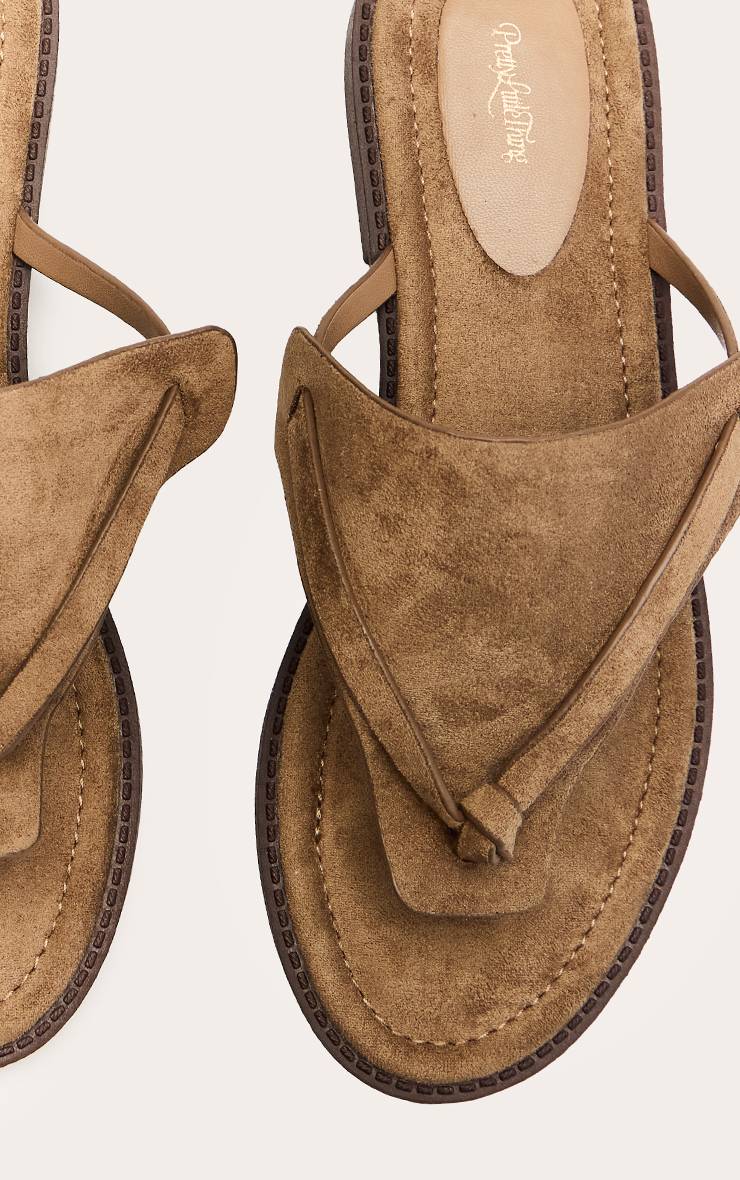 Taupe Sandales Tongs À Empiècement Haut En Synthétique