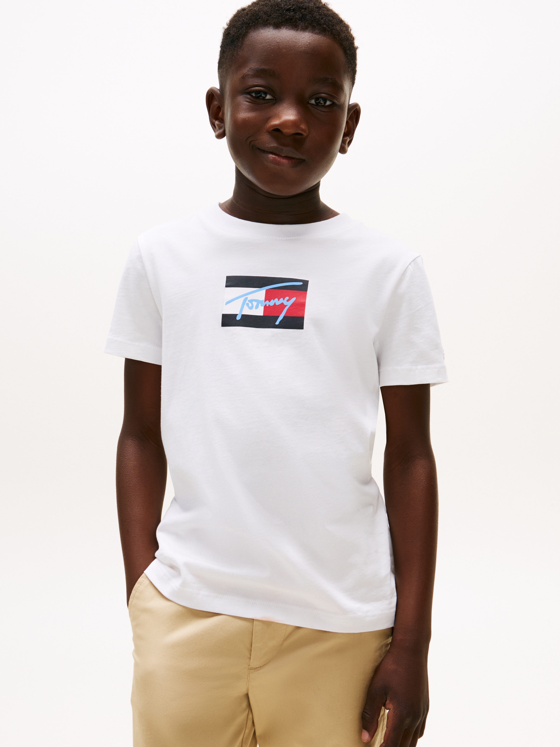 Tommy Hilfiger T-Shirt »TOMMY SCRIPT FLAG PRINT TEE SS«, für Kinder bis 16 Jahre, mit Logo-Print