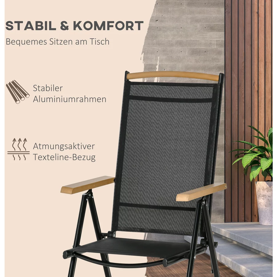 Outsunny Gartenmöbel-Set mit Atmungsaktives Gewebe in Sitz und Rückenlehne schwarz