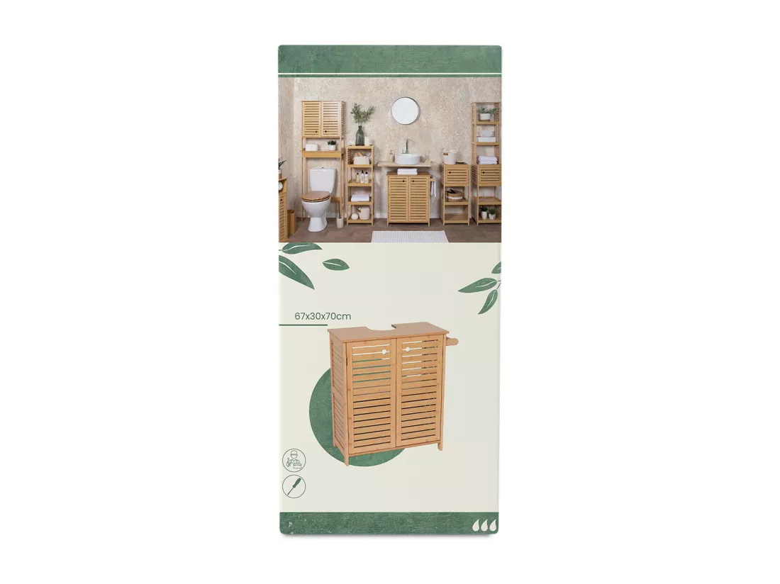 Meuble sous lavabo 2 Portes et 1 Etagère intérieure H 70 cm - Naturel