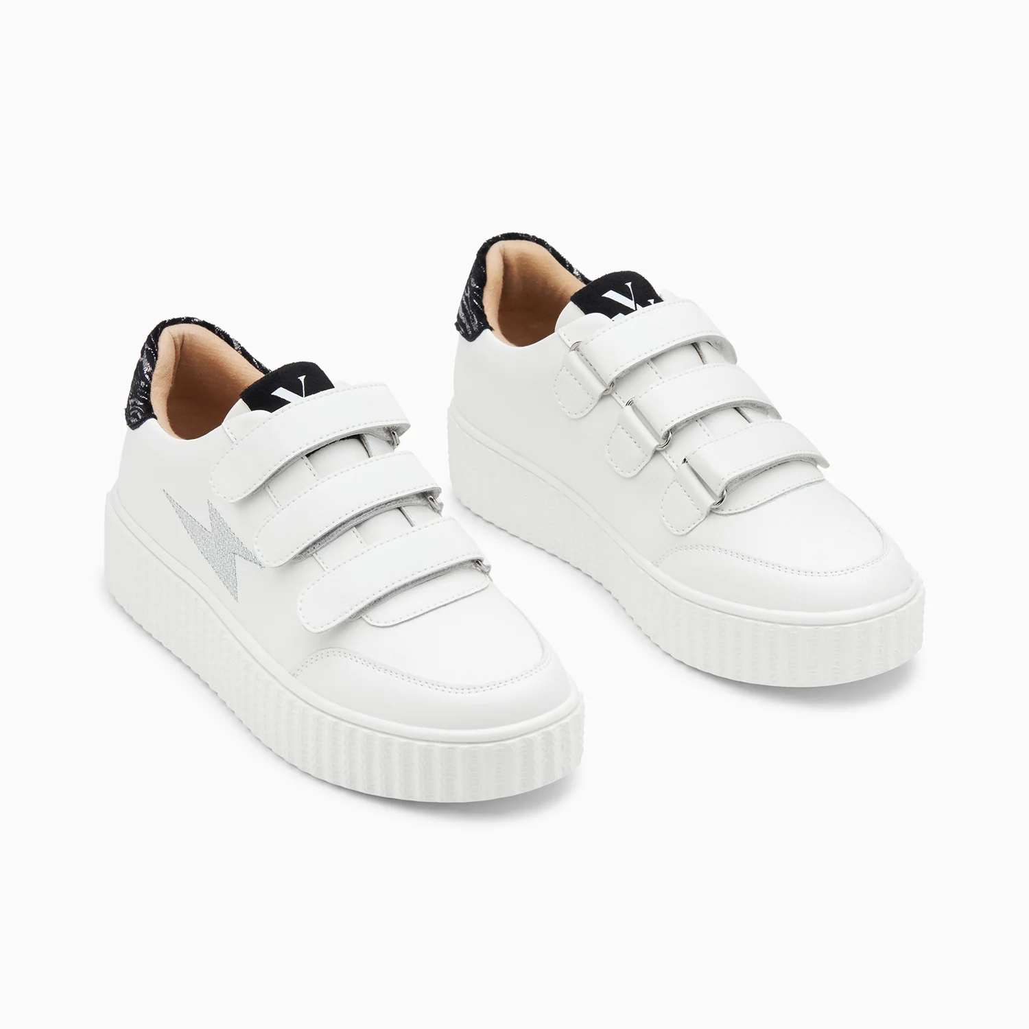Sneakers-Baskets éclair Damia blanc et noir imprimé zèbre à scratchs