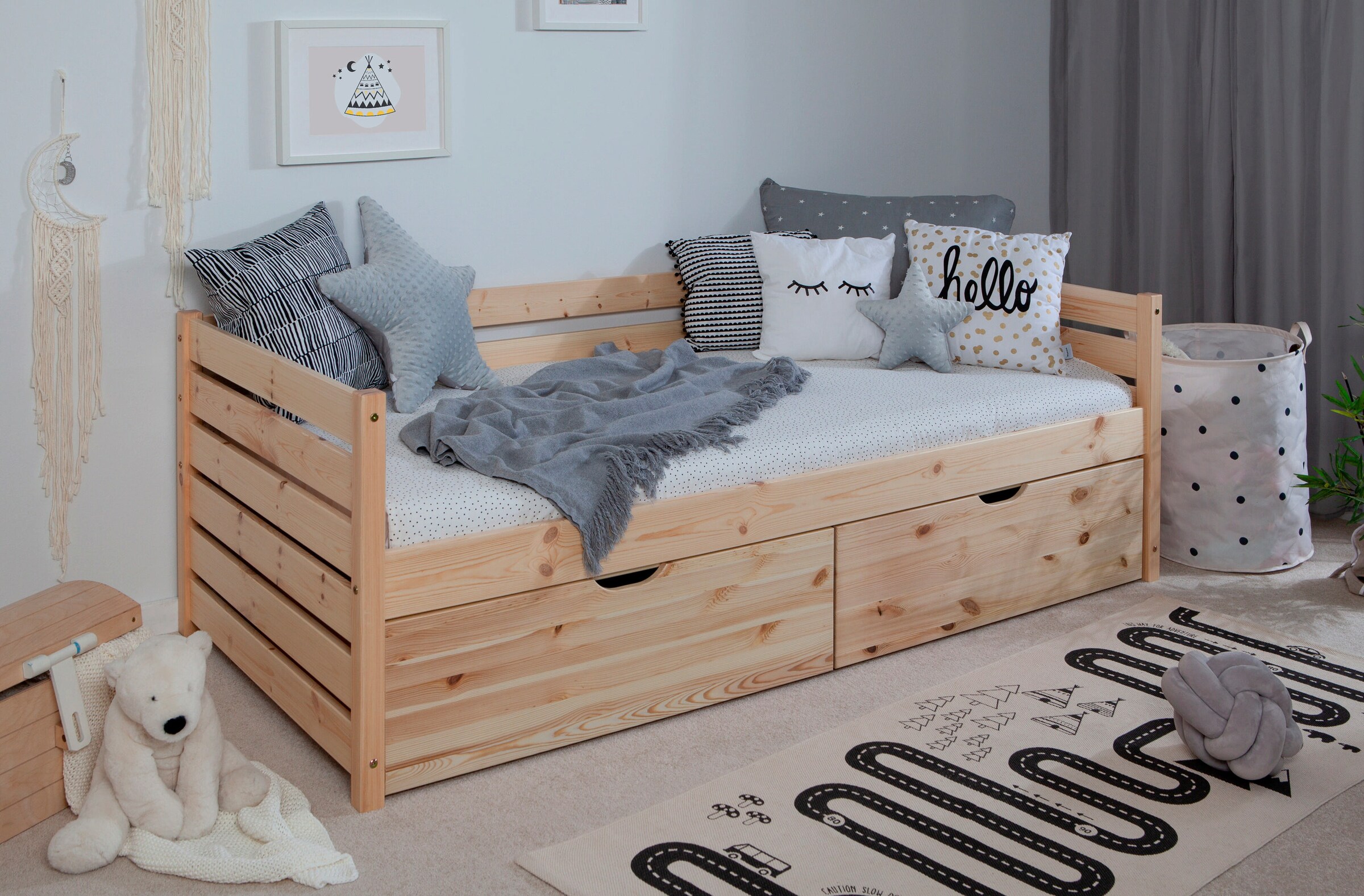 Ticaa Sofabett Naomi inkl. 2x Schubkästen, 90x200 Natur