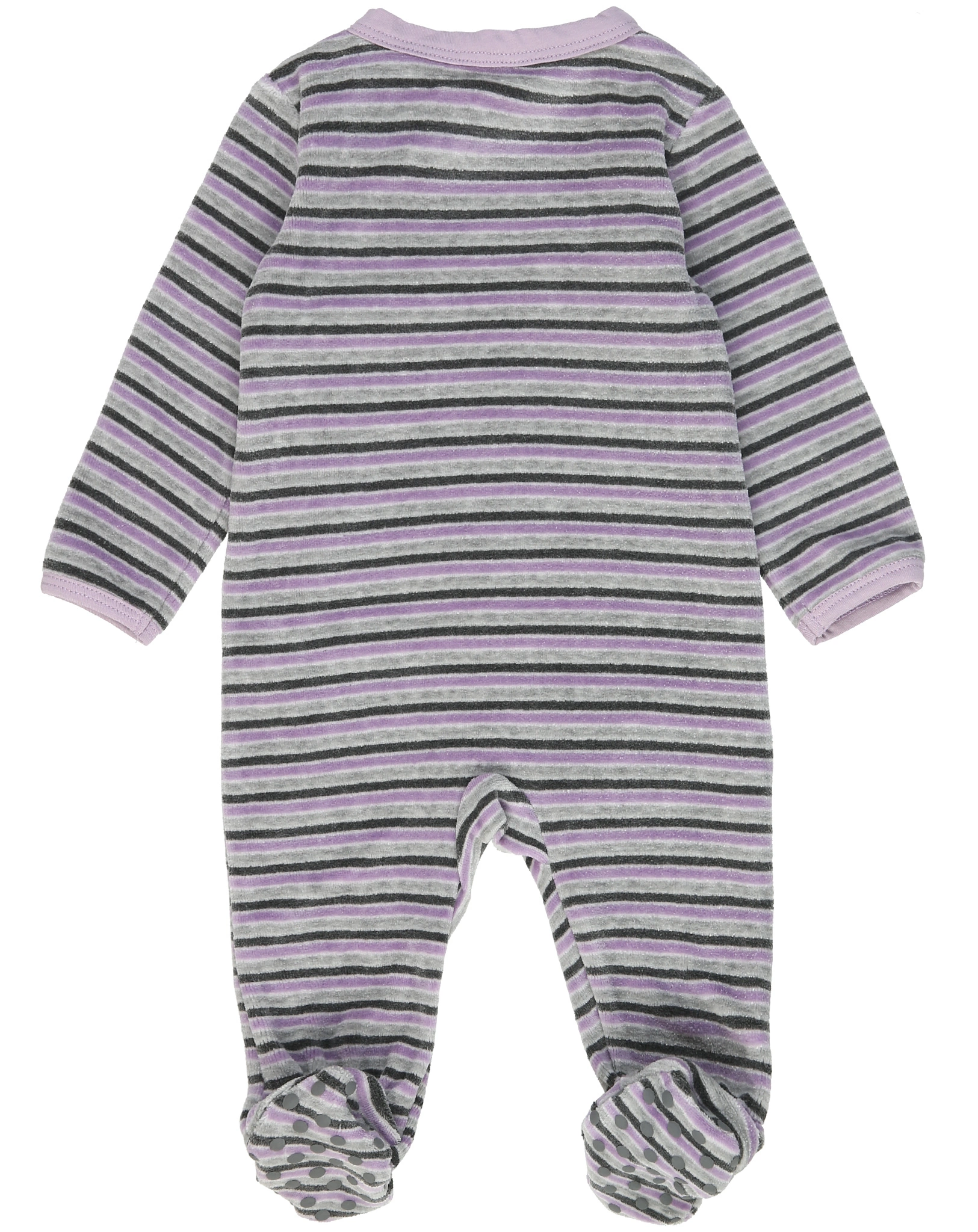Velours-Strampler RAYAS gestreift in lila/grau