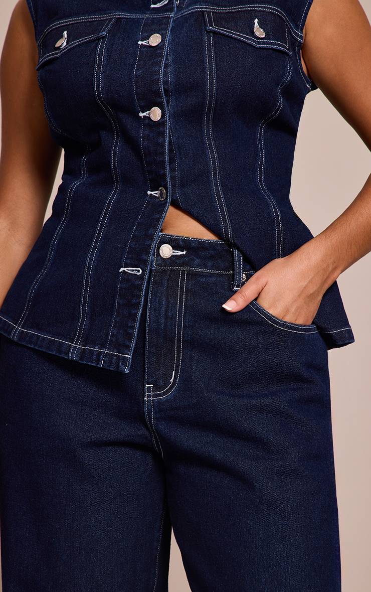 Bleu Indigo Jean Grande Taille Taille Mi-haute Coupe Large