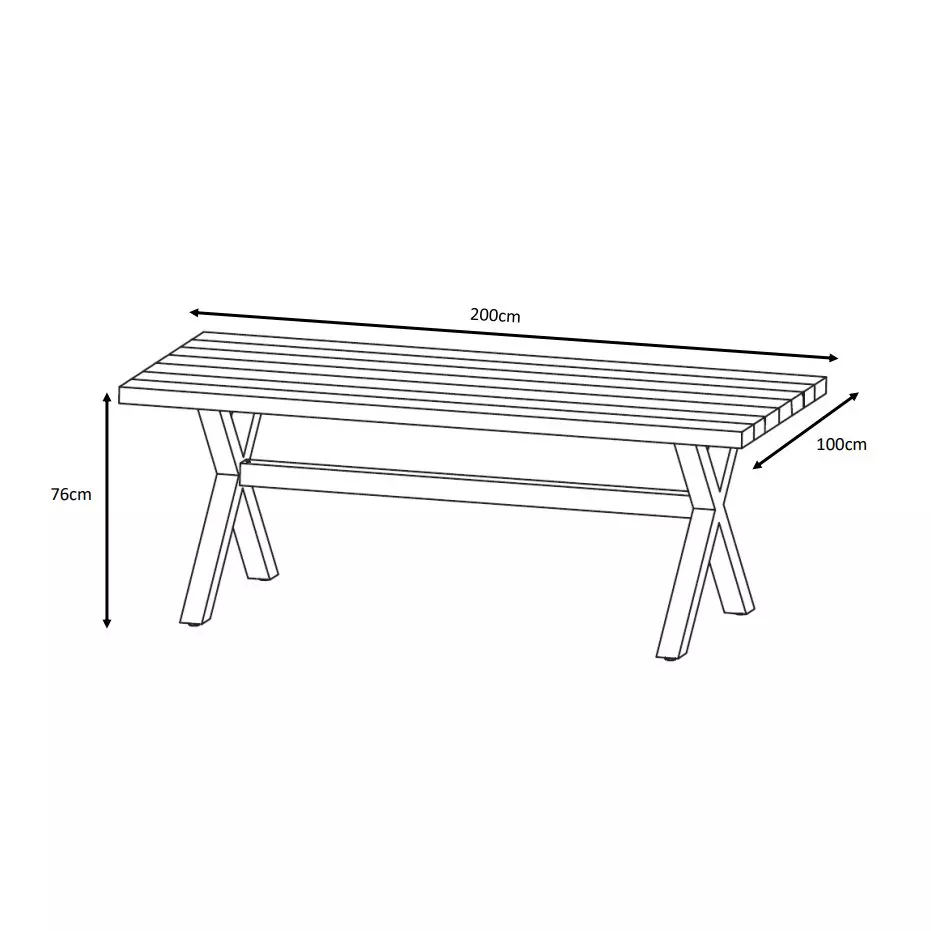 Table de jardin en aluminium et bois teck 8 places (200 x 100 cm) Bali Blanc