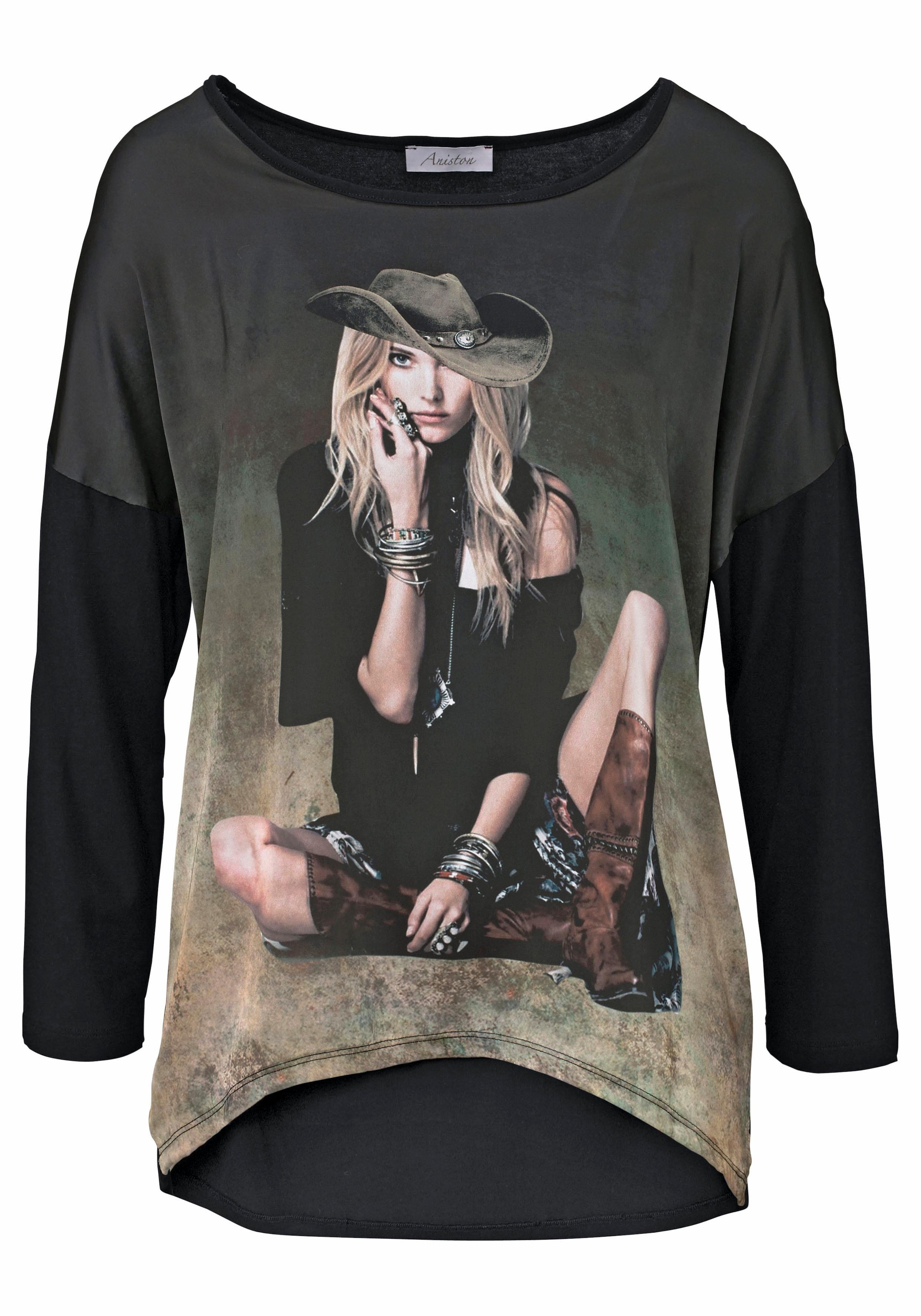 Aniston CASUAL Langarmshirt , mit femininem Frontdruck