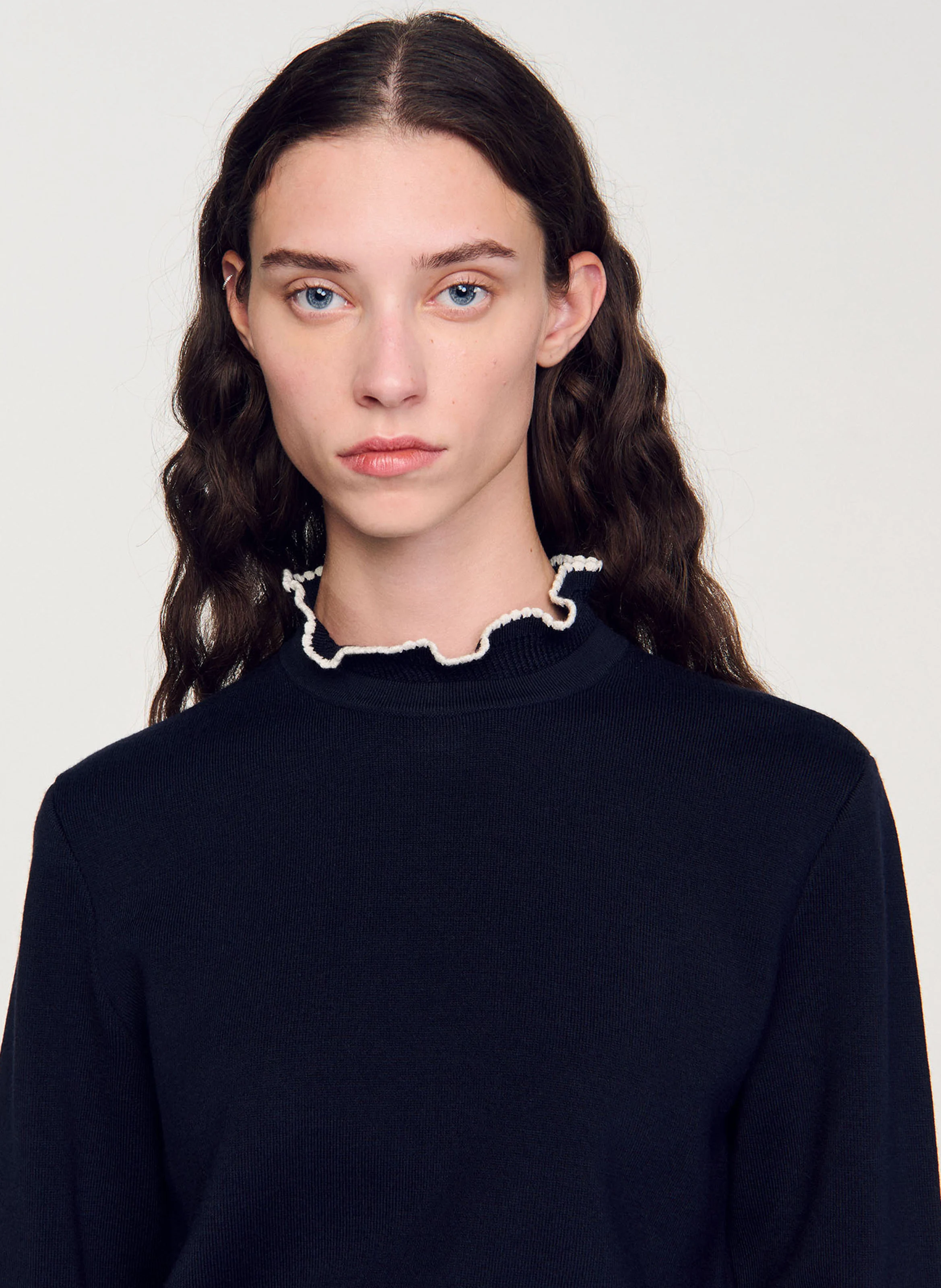 Pull à volants en laine mélangée | Bleu