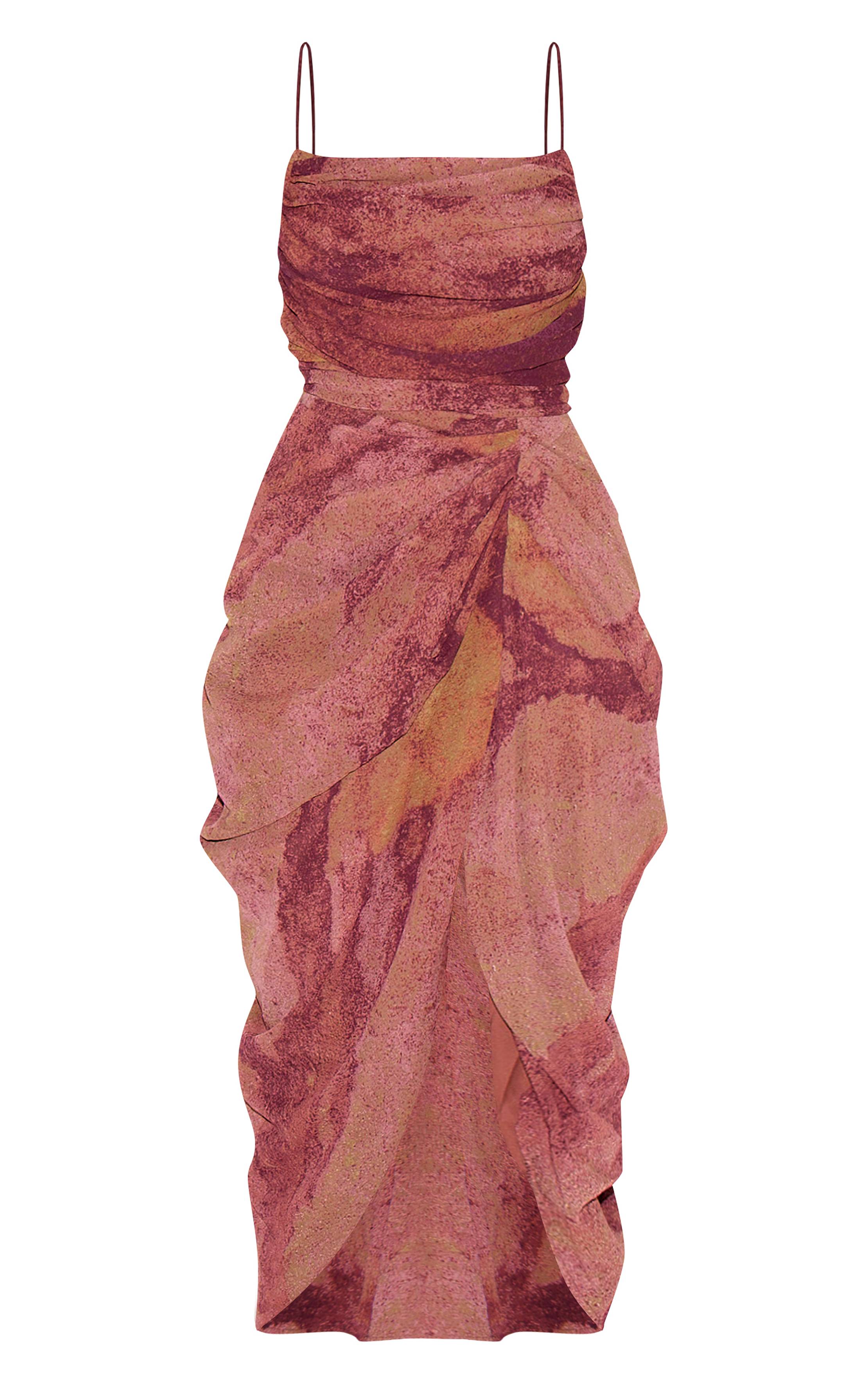 Violet Foncé Robe Midi Drapée Froncée En Mousseline