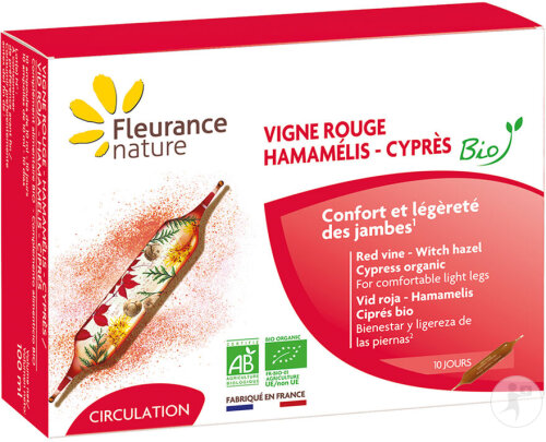 Fleurance Nature Vigne Rouge Hamamélis Cyprès Bio 10 Ampoules