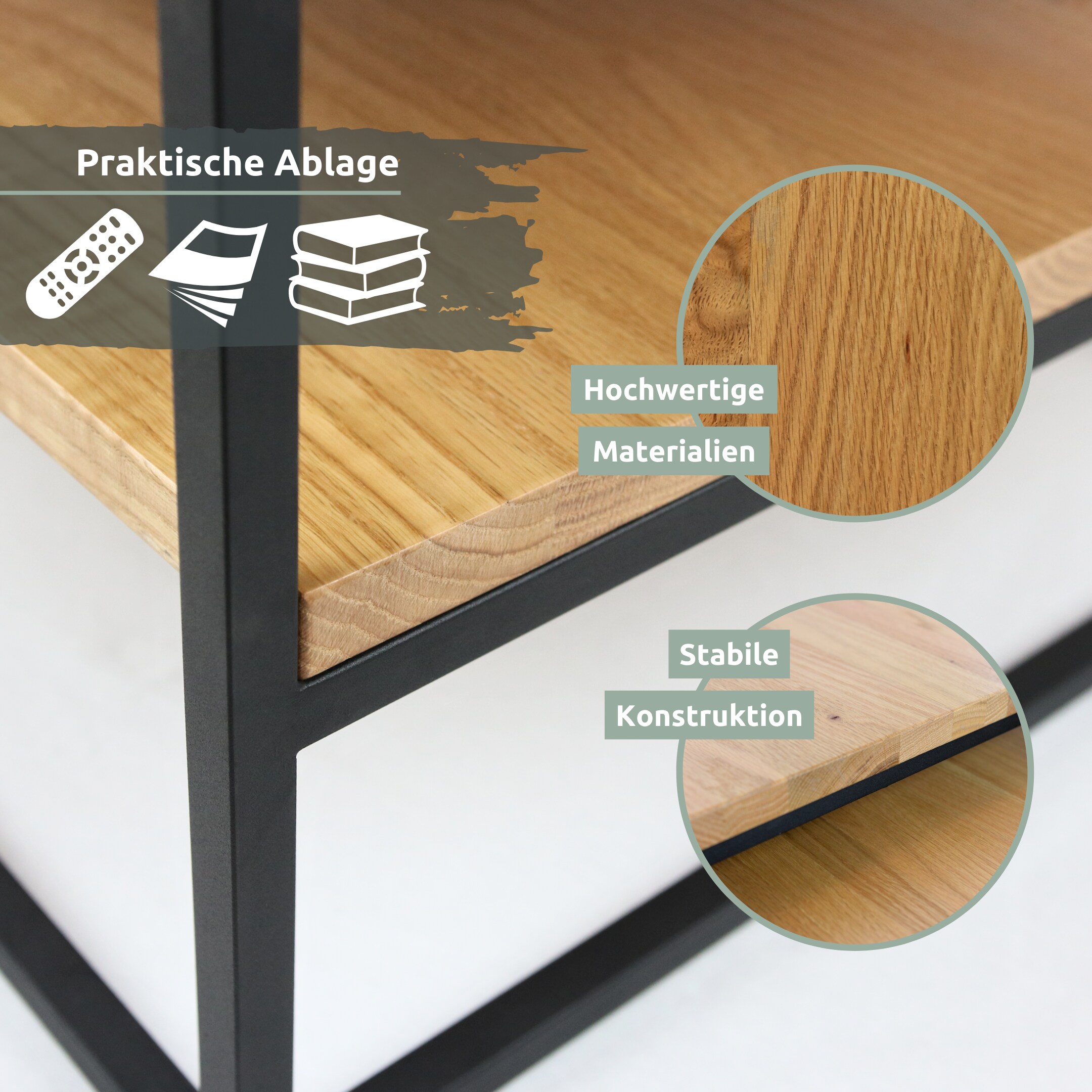 holz4home® Couchtisch aus Eiche mit zwei Platten