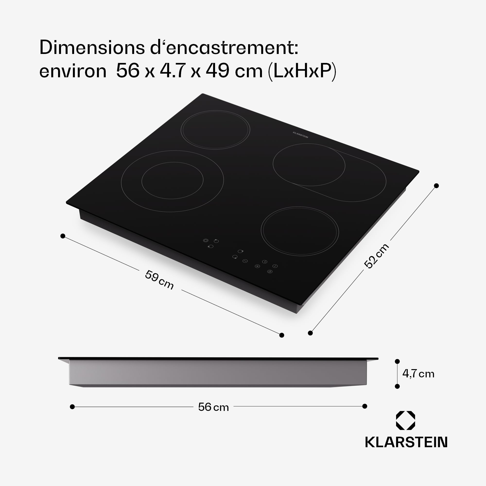 Klarstein Plaque Induction 6500W, Plaque de Cuisson Electrique à Induction, Plaque Induction Encastrées 4 feux, Tables de Cuisson, Plaques chauffantes