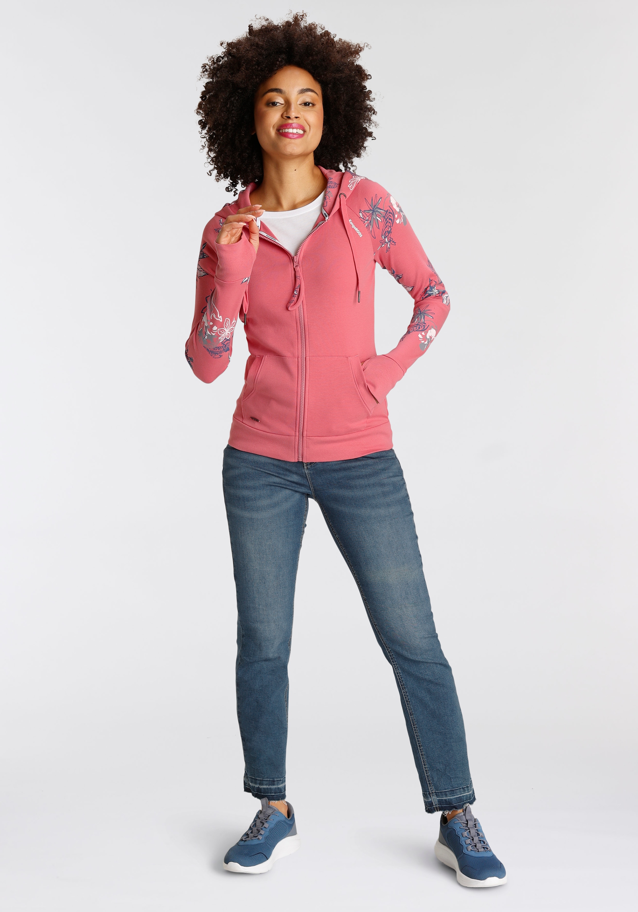 KangaROOS Kapuzensweatjacke , mit blumigem Druck im Hawaii-Look