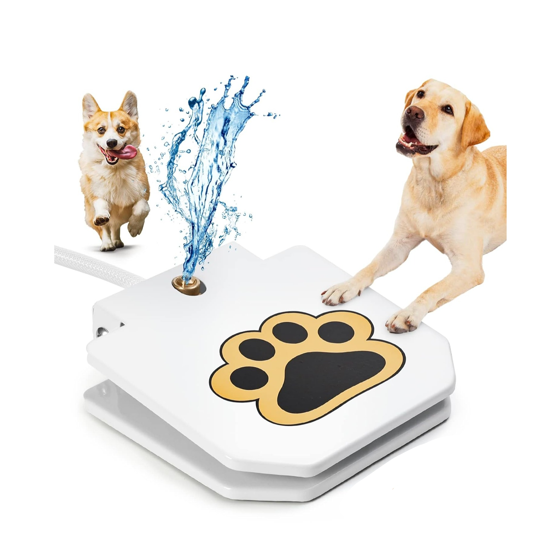 (21.5x22cm) Hunde Spielzeug Wasser Sprinkler Haustier Trinkspender Outdoor Wasserbrunnen Step On Pfoten Presse - Weiss