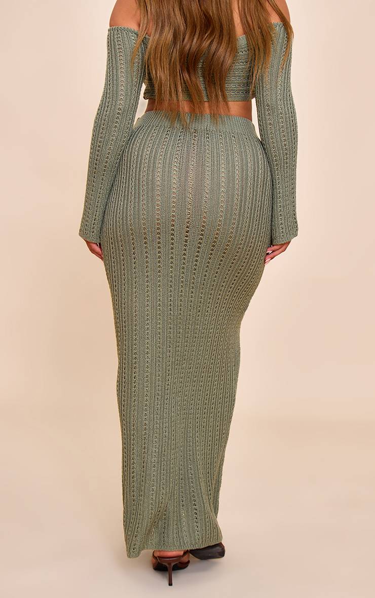 Kaki Jupe Longue Shape Au Crochet Avec Bordure Martelée Dorée