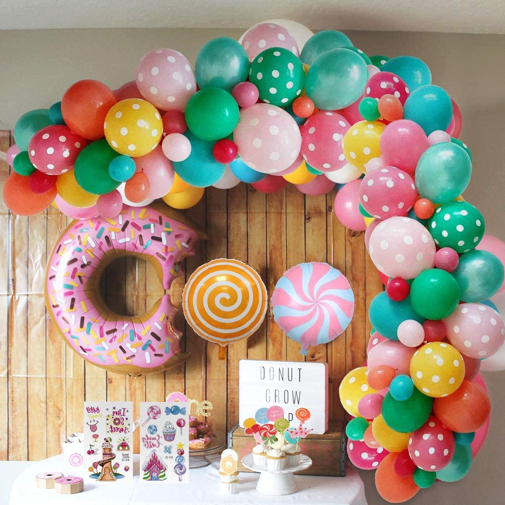 (90-tlg. Set) Happy Birthday Girlande Süssigkeiten Party Deko   Latex- und Folienballons / Kuchenstecker / Haut Sticker - Rosa / Grün
