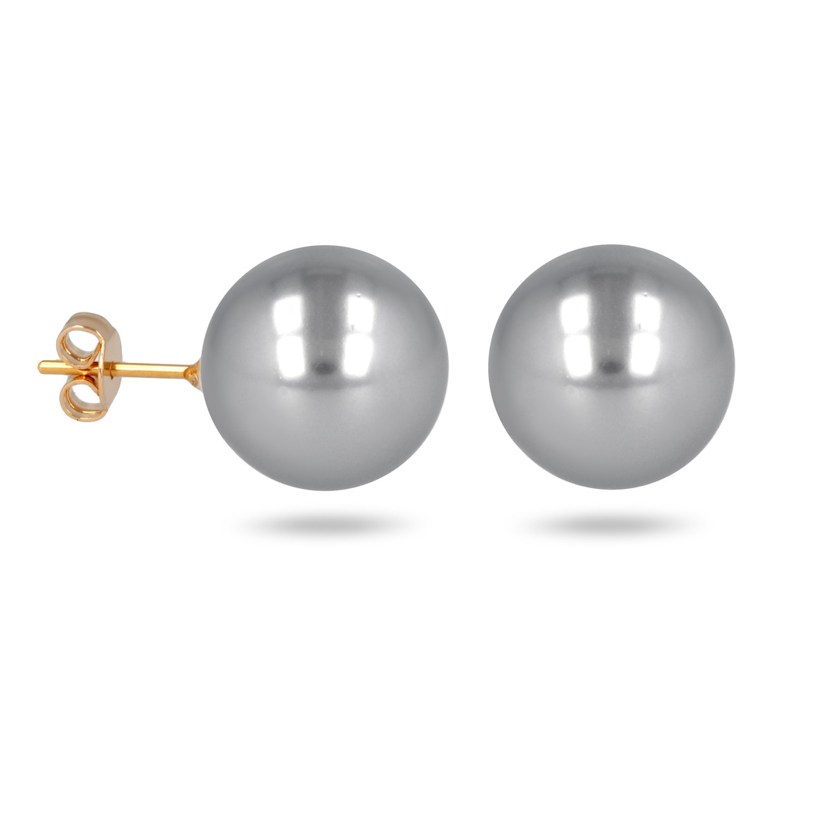 Boucles d'oreille plaqué or avec perle d'imitation de Majorque grise 14MM