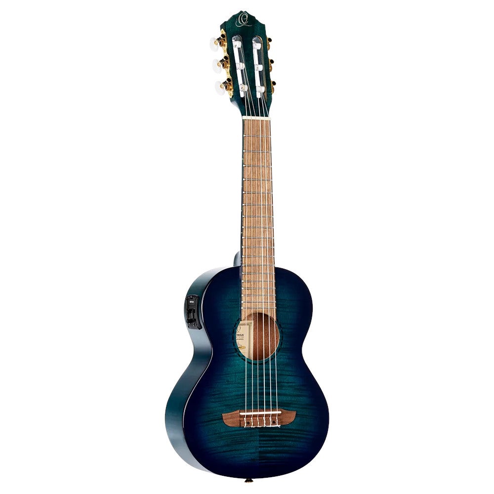 Ortega Mini/Travel Series RGLE18BLF Faded Blue elektrisch-akoestische guitalele met gigbag