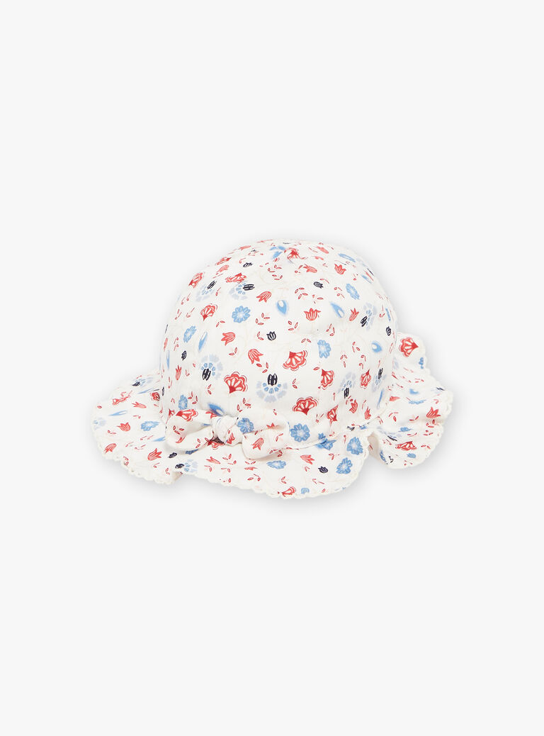 Chapeau volanté écru à fleurs