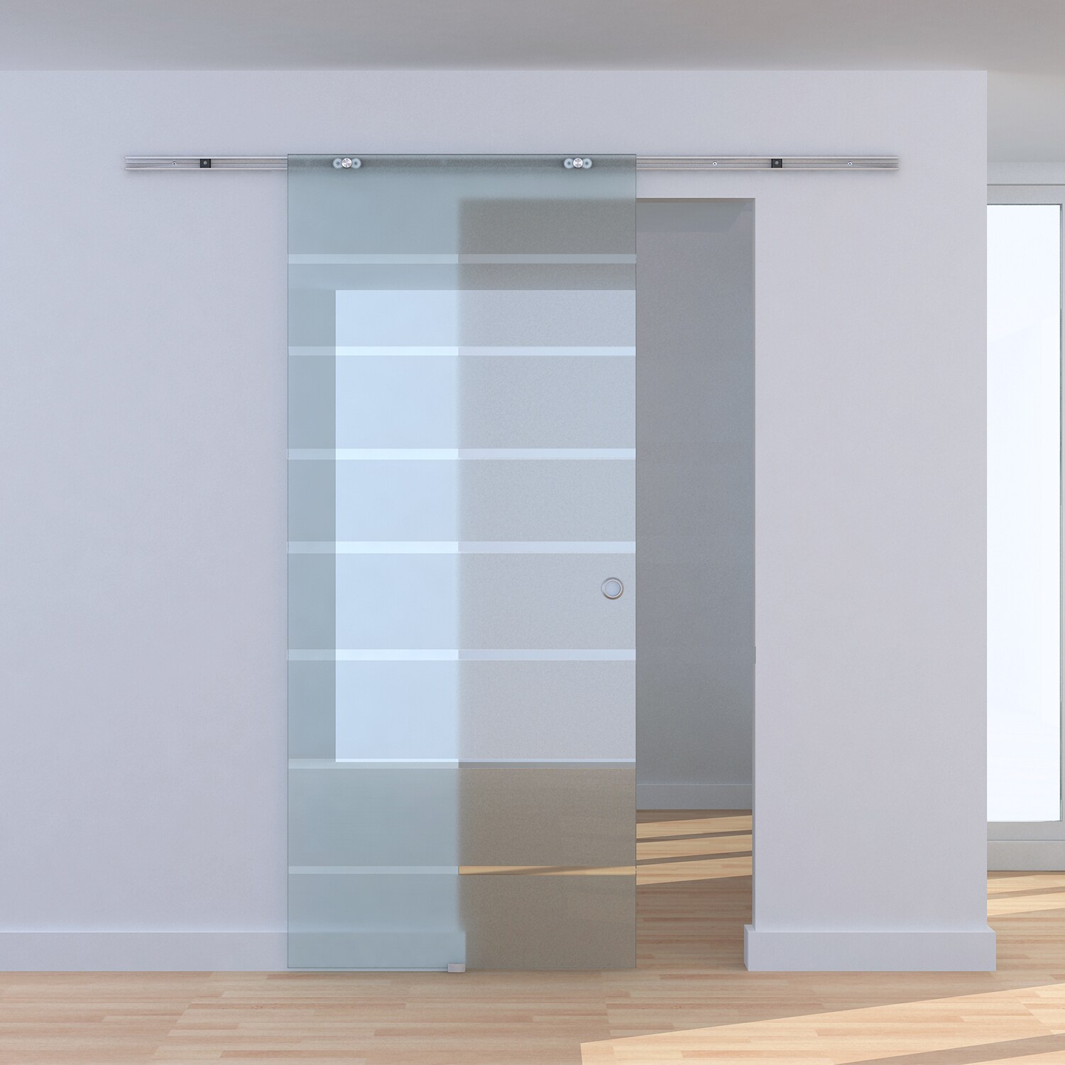 HOMCOM Glasschiebetür mit Streifen transparent