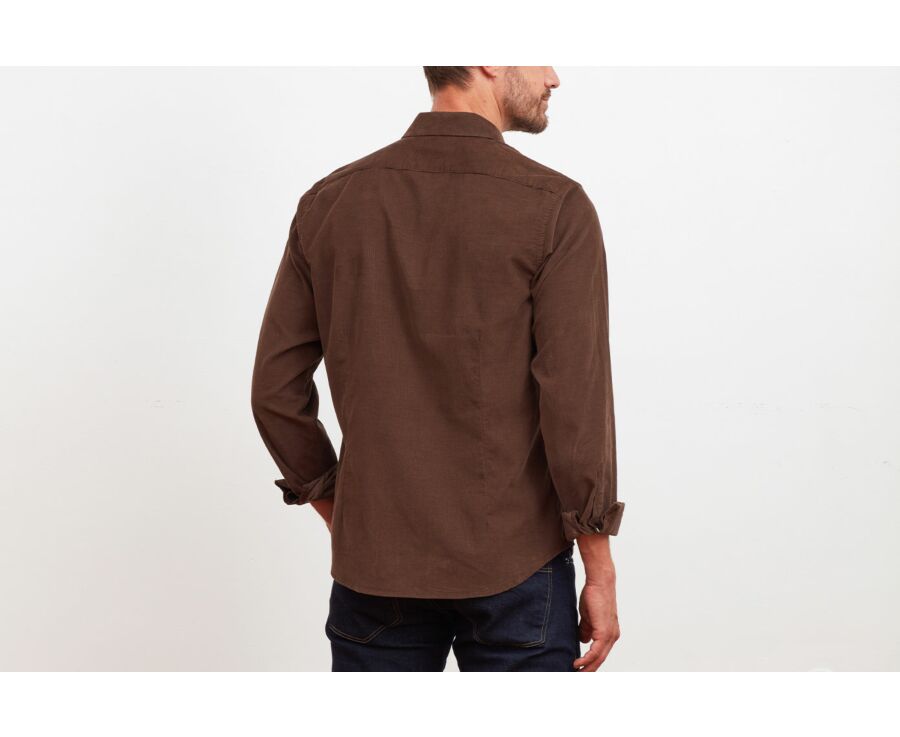 Chemise velours Taupe - Col français - WALBERT