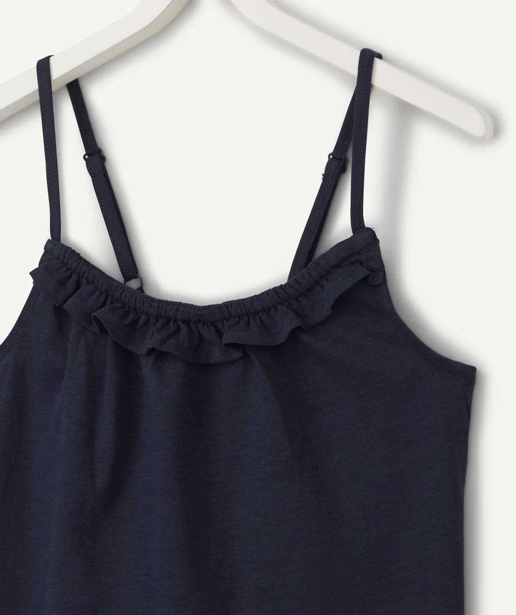 T-SHIRT À BRETELLES FILLE EN COTON BIO BLEU MARINE