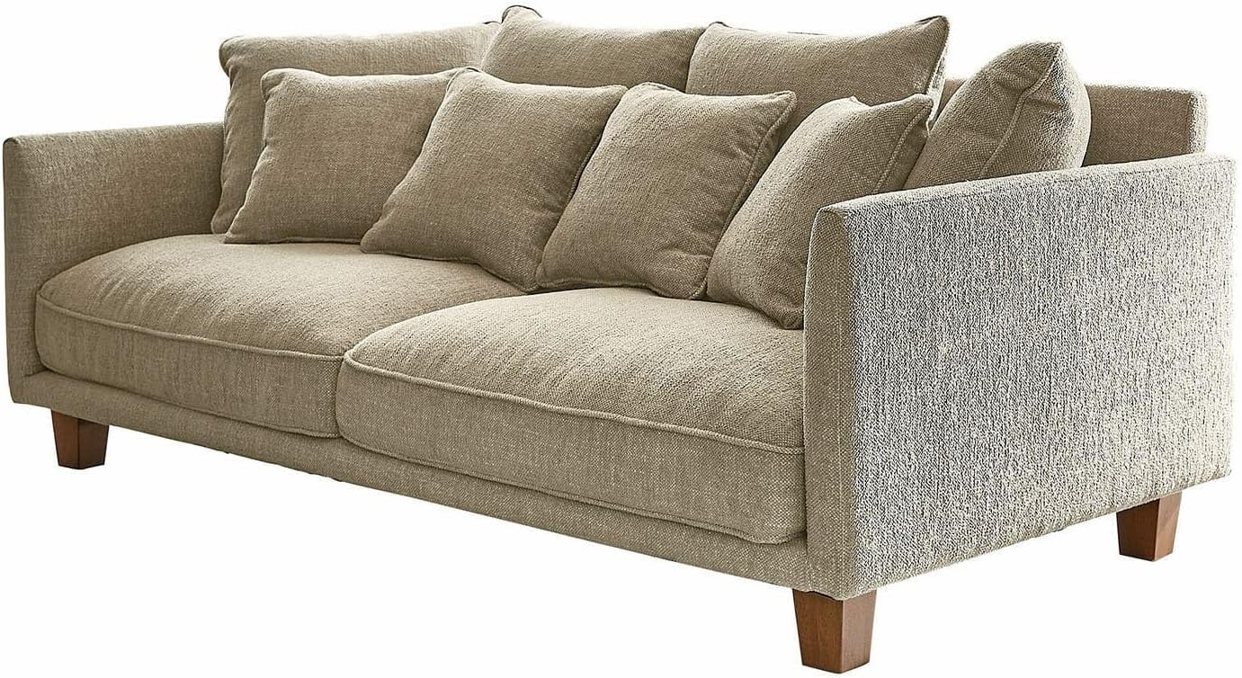 Loberon Sofa Brissonneau, Modernes Design, inkl. Zierkissen, Robuster Bezug, Weiche Haptik, Stilvolle Eleganz, Couch, Sitzmöbel, Kautschukholz, Kiefernholz, Polyester, hellgrau