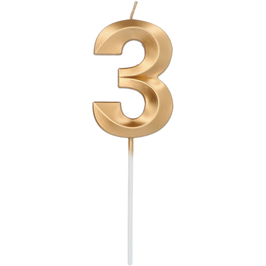 Verjaardagskaars metallic goud - 3 jaar