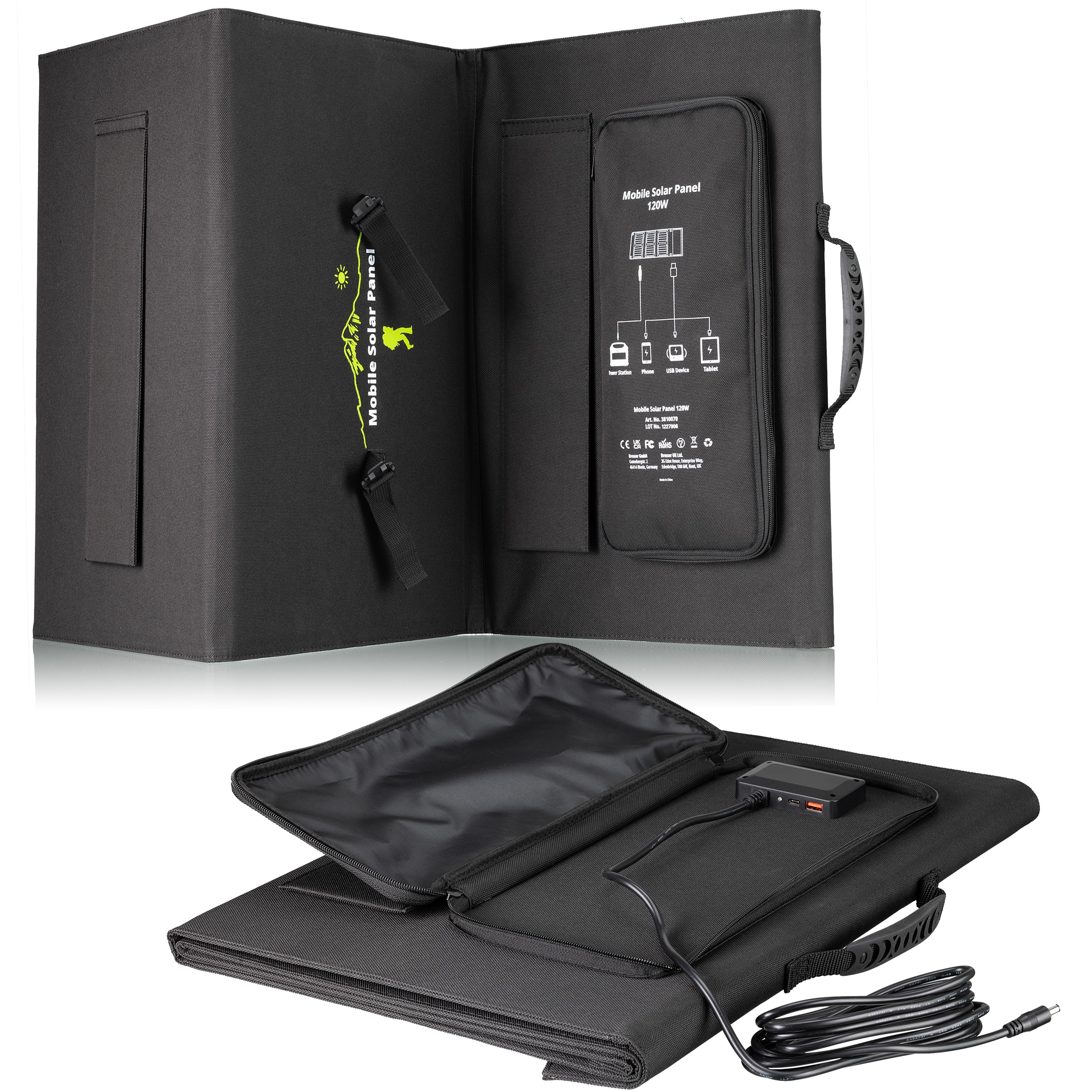 BRESSER Mobiles Solar-Ladegerät 120 Watt mit USB- u. DC-Anschluss