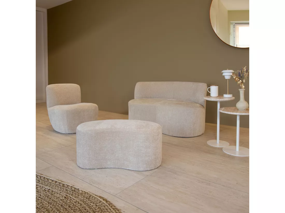 Now's Home - Banc En Tissu Velours Cotele Beige Organique 80x43x36cm Come