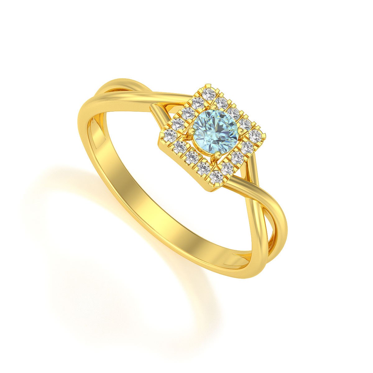 Bague ADEN Or 585 Jaune Aigue-Marine et diamants 2.154grs