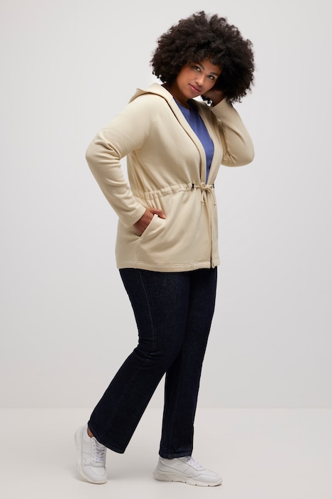 Sweatjacke, offene Form, Tunnelzug, Biobaumwolle