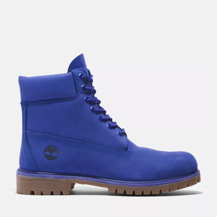 Bota Timberland Premium de 6 polegadas impermeável, edição 50, para homem, na cor azul.