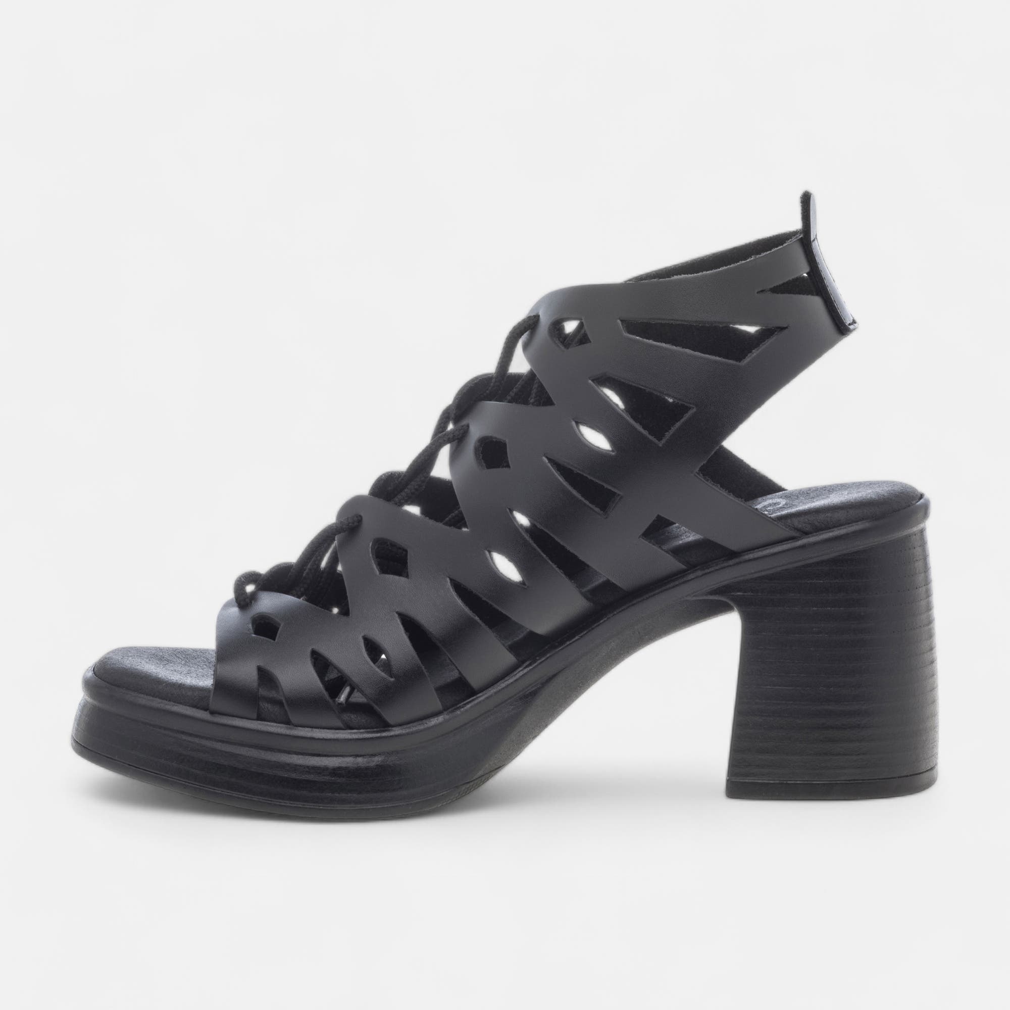 Nu-pieds à talon Femme en cuir noir