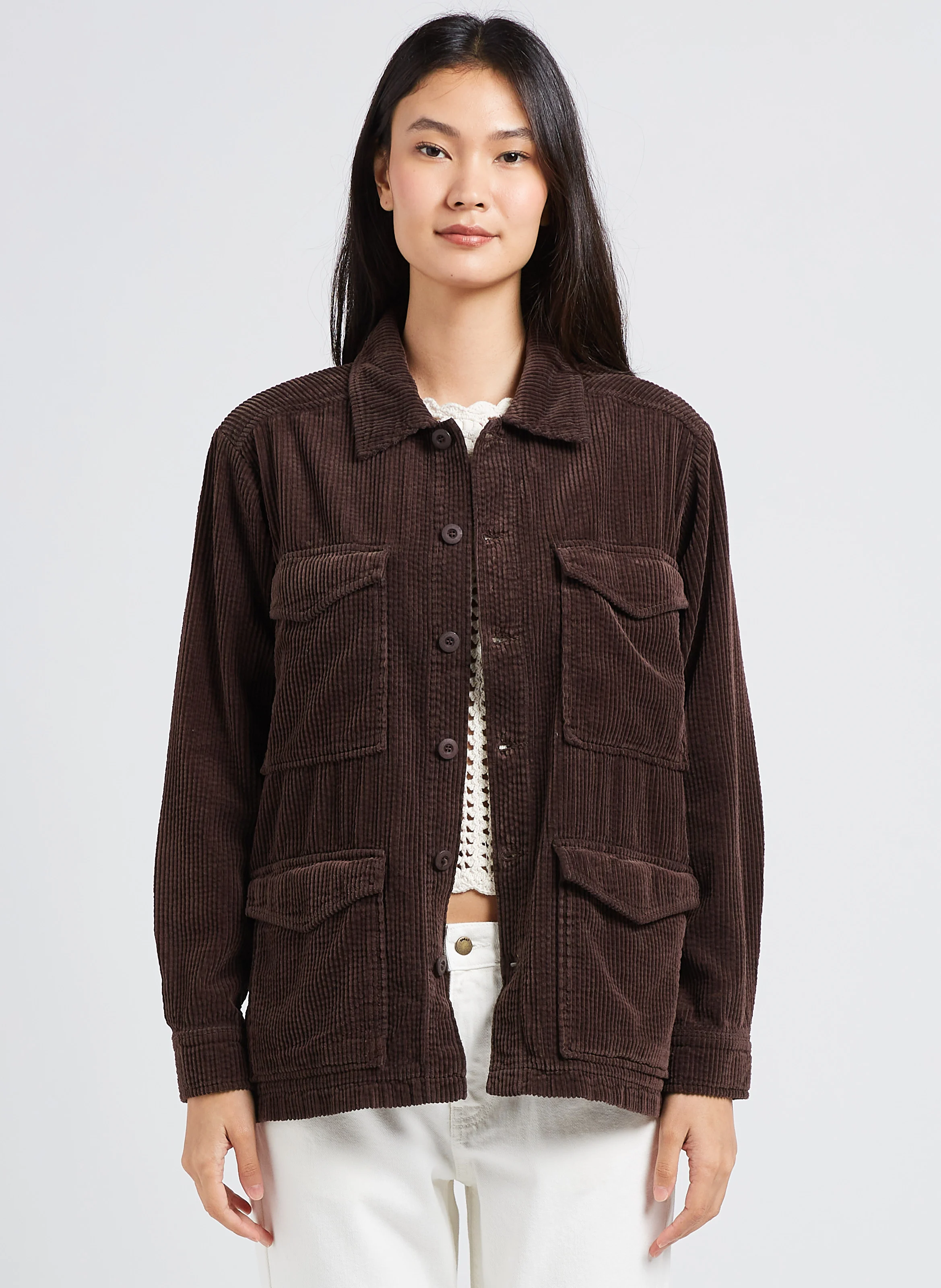 CARRIE - Veste col classique ample en coton | Marron
