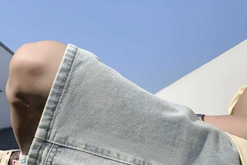 Oakjam - Cargoshorts met wijde pijpen en een trekkoord in de taille van gewassen denim