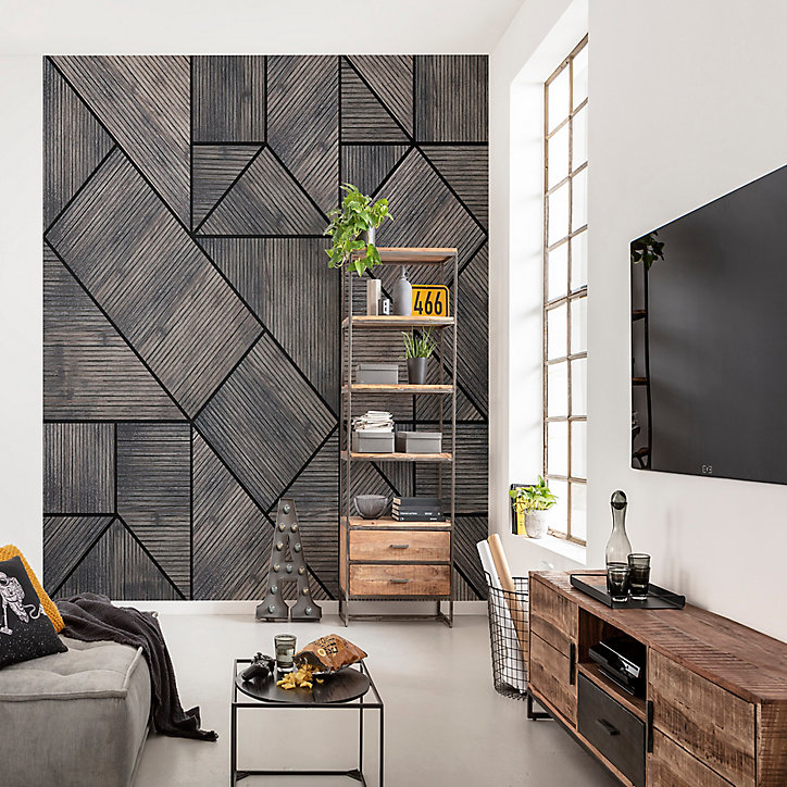 Papier peint panoramique Intissé GoodHome Tasi noir et gris 300 x 280 cm