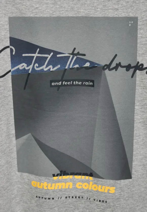 Melangeshirt mit Fotoprint - stone grey melange