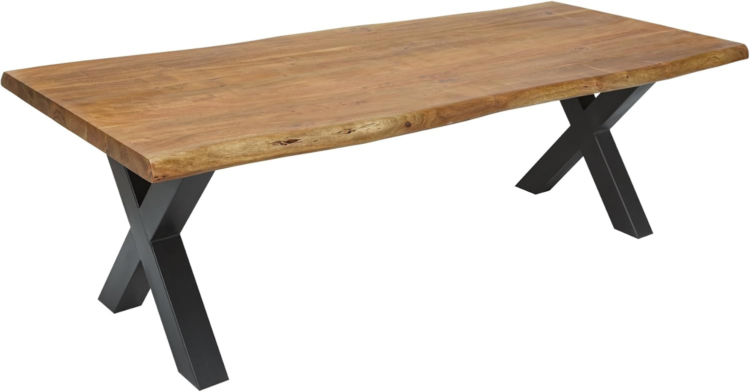 Riess Ambiente Massivholz Esstisch Mammut Nature 240cm Akazie Baumkante X-Gestell 6cm Tischplatte, Küchentisch, Holztisch, Esszimmertisch