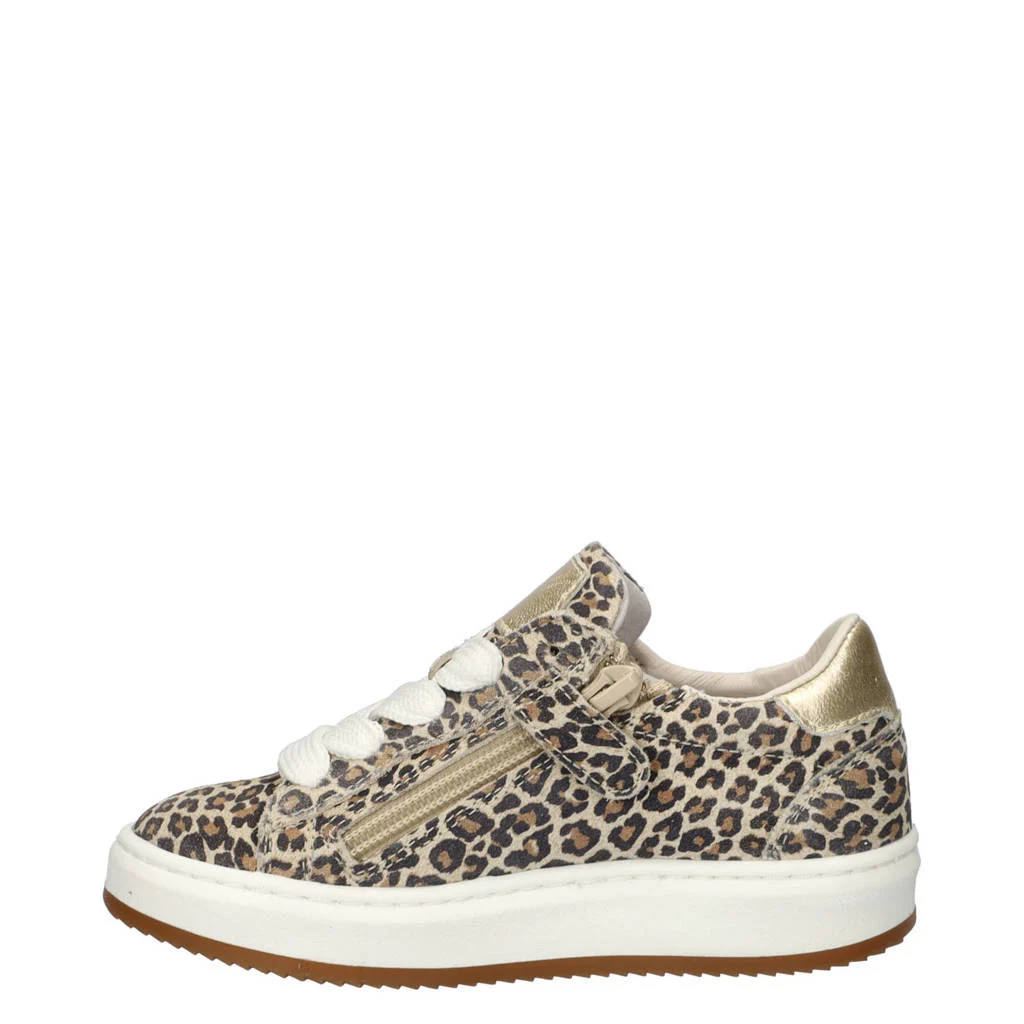 Nelson Kids suède sneakers met panterprint beige/zwart