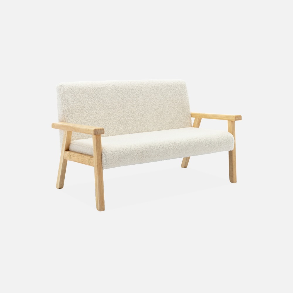 Banquette canapé enfant en bois et tissu bouclette. Isak. L 84 x p 43.5 x h 50cm