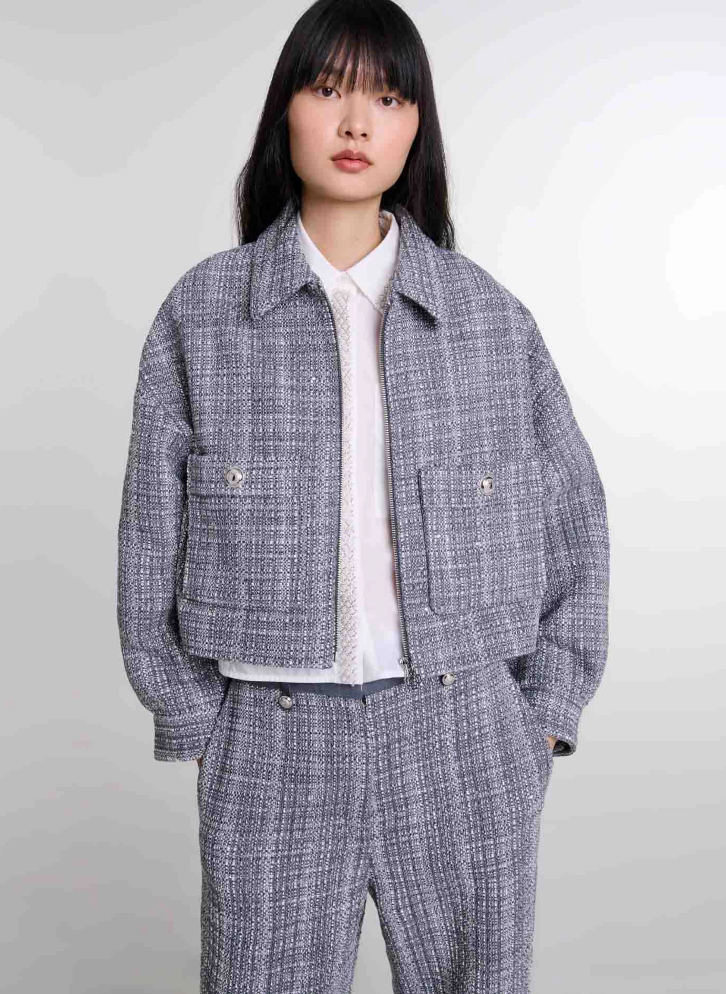 Blouson col classique ample en coton mélangé | Gris